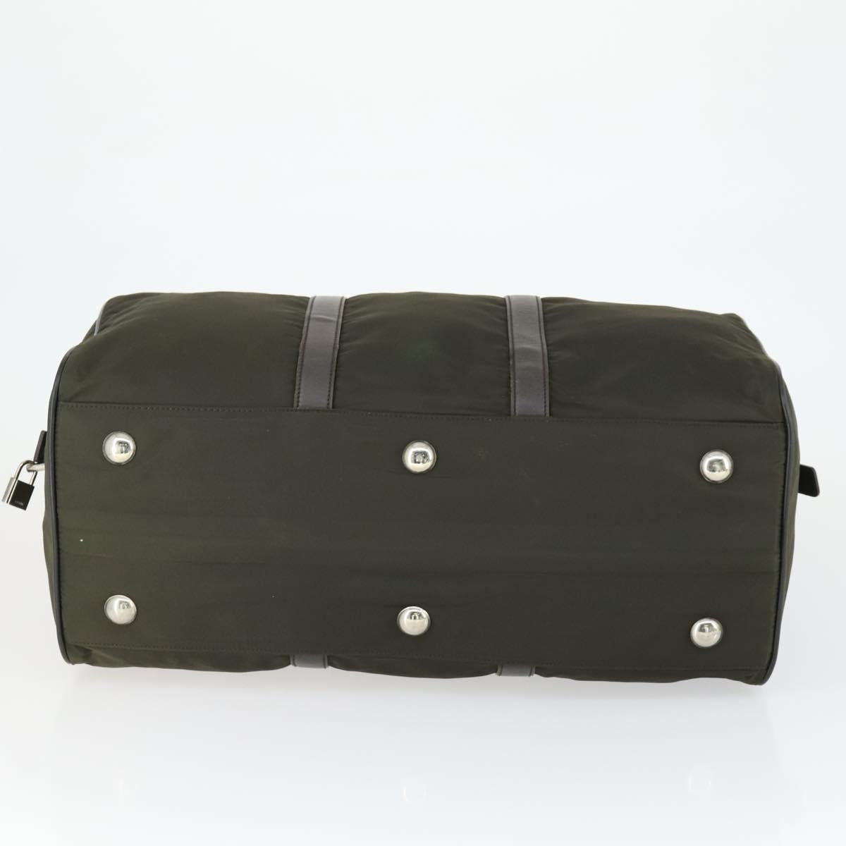 PRADA Boston Bag Nylon Khaki Silver Auth mr1945
