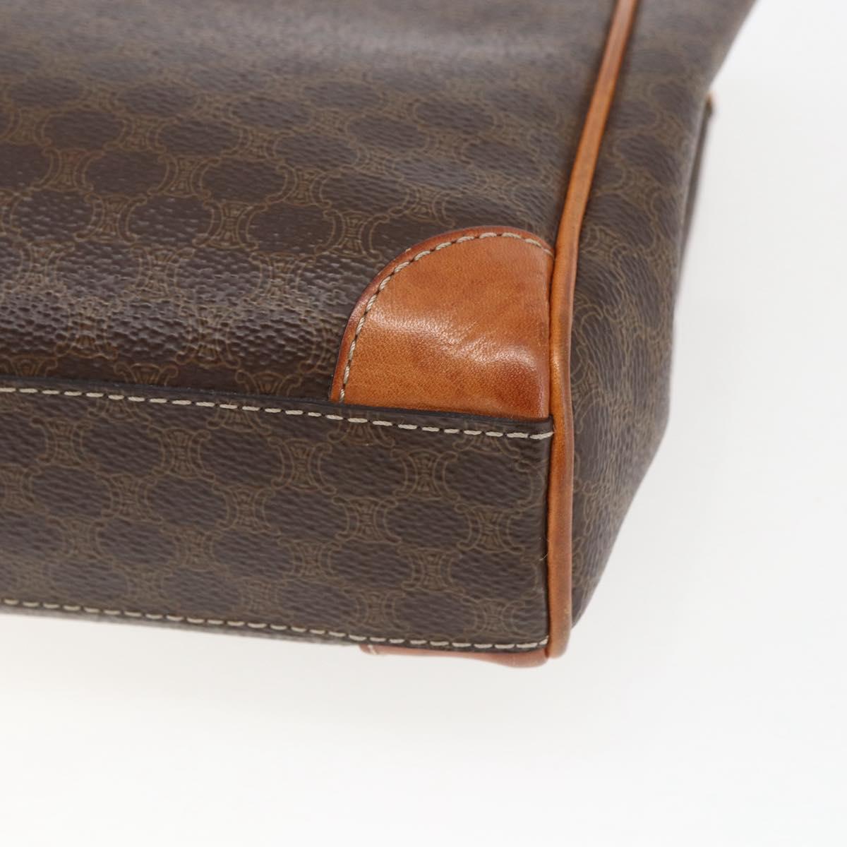 CELINE Macadam Canvas Shoulder Bag PVC Leather Brown Gold Auth mr1946