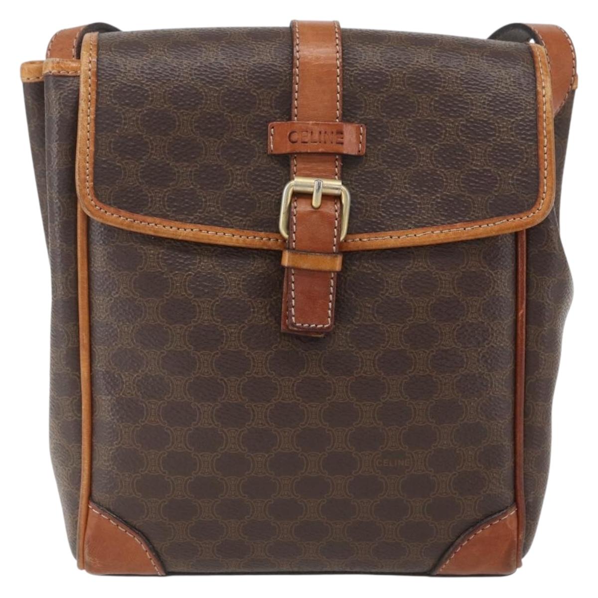 CELINE Macadam Canvas Shoulder Bag PVC Leather Brown Gold Auth mr1946