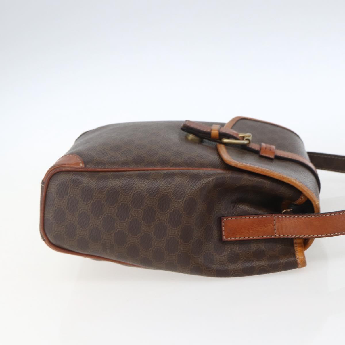 CELINE Macadam Canvas Shoulder Bag PVC Leather Brown Gold Auth mr1946