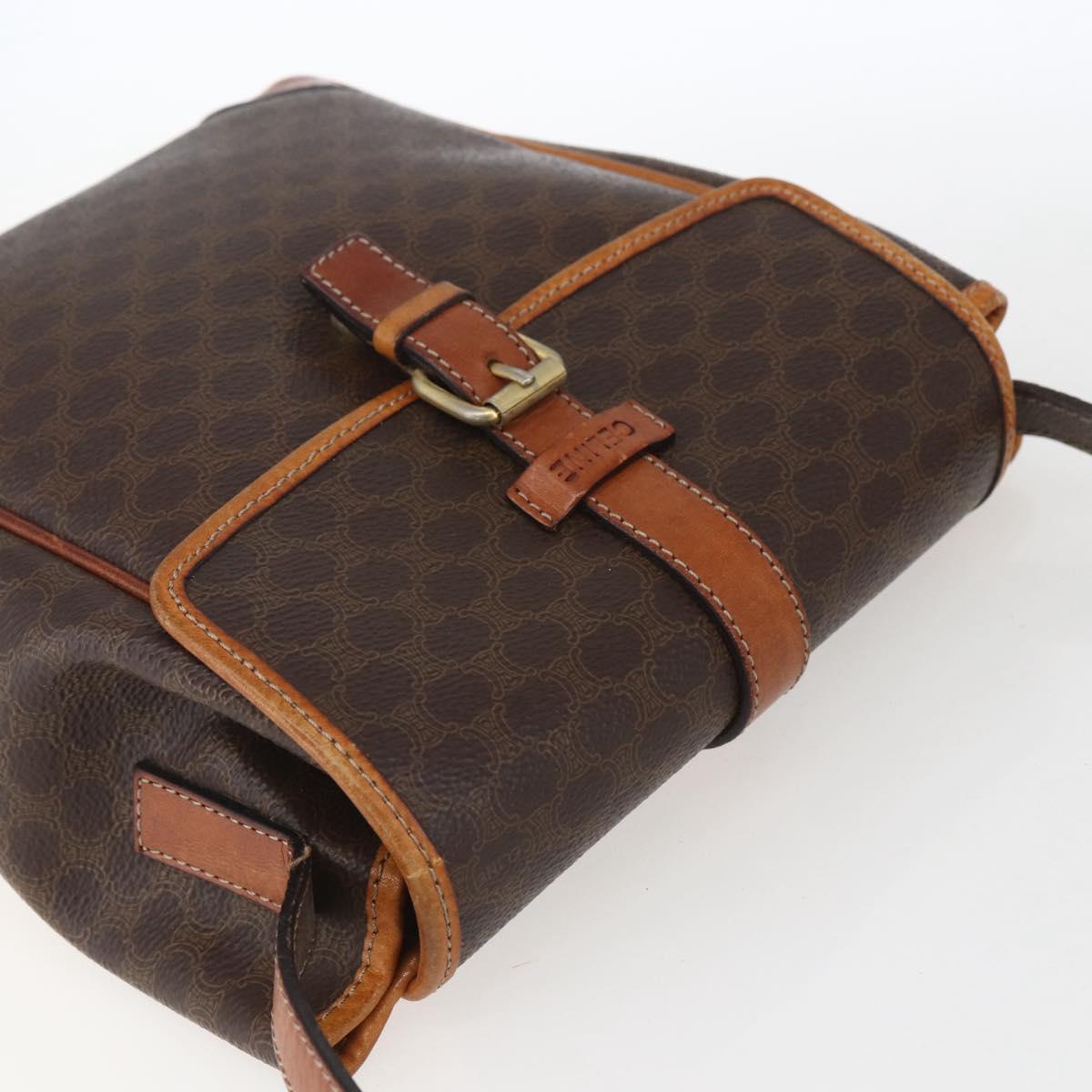 CELINE Macadam Canvas Shoulder Bag PVC Leather Brown Gold Auth mr1946