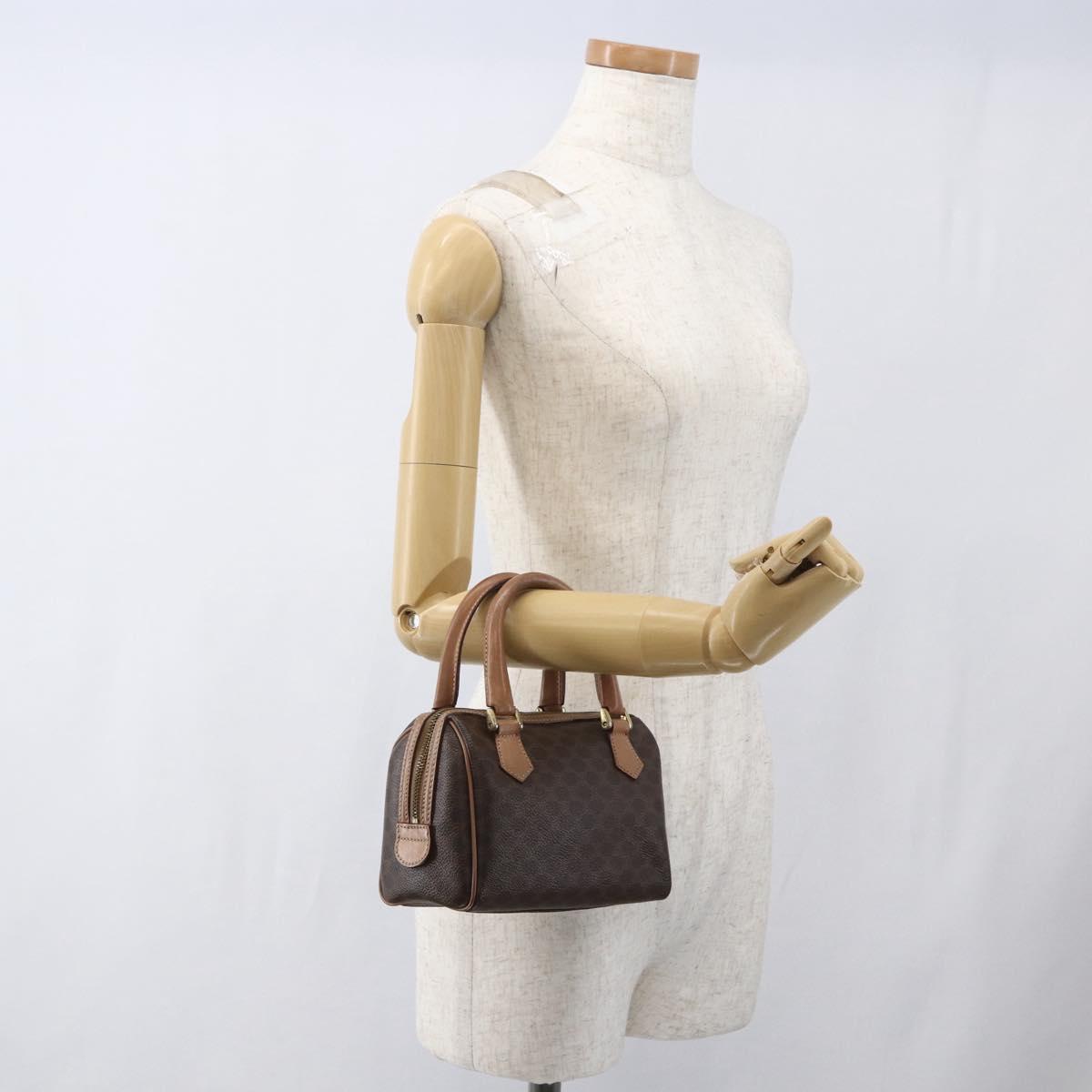 CELINE Macadam Canvas Mini Hand Bag PVC Leather Brown Gold Auth mr1952