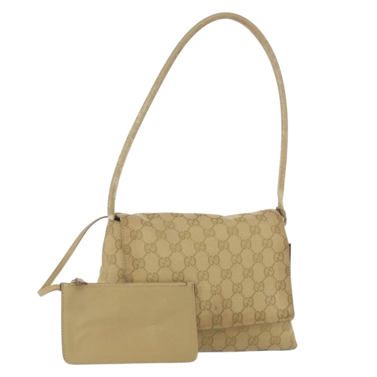 GUCCI GG Canvas Shoulder Bag Beige Gold 90646 Auth mr1955
