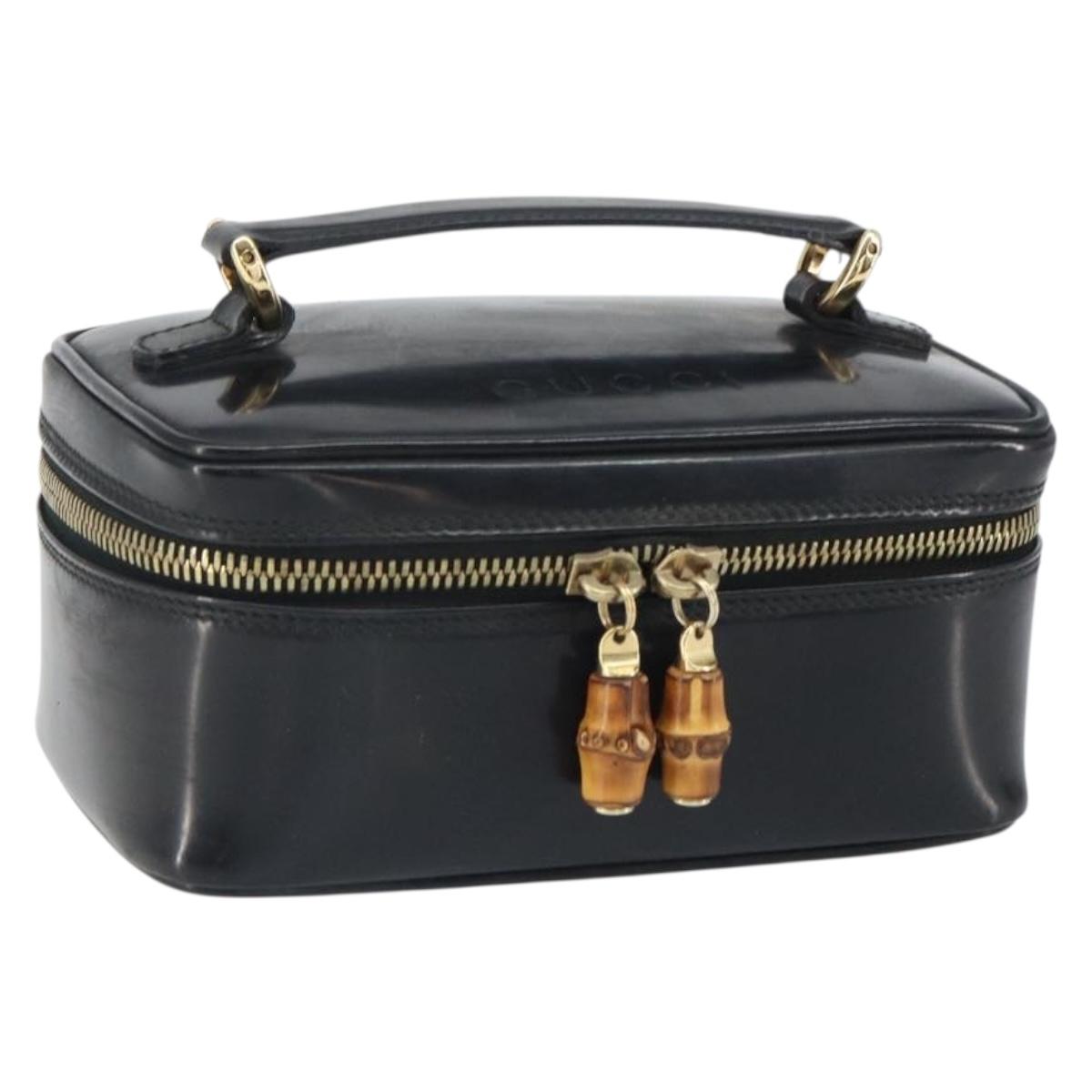 GUCCI Bamboo Vanity Pouch Patent leather Black 032 1956 0151 Auth mr1956