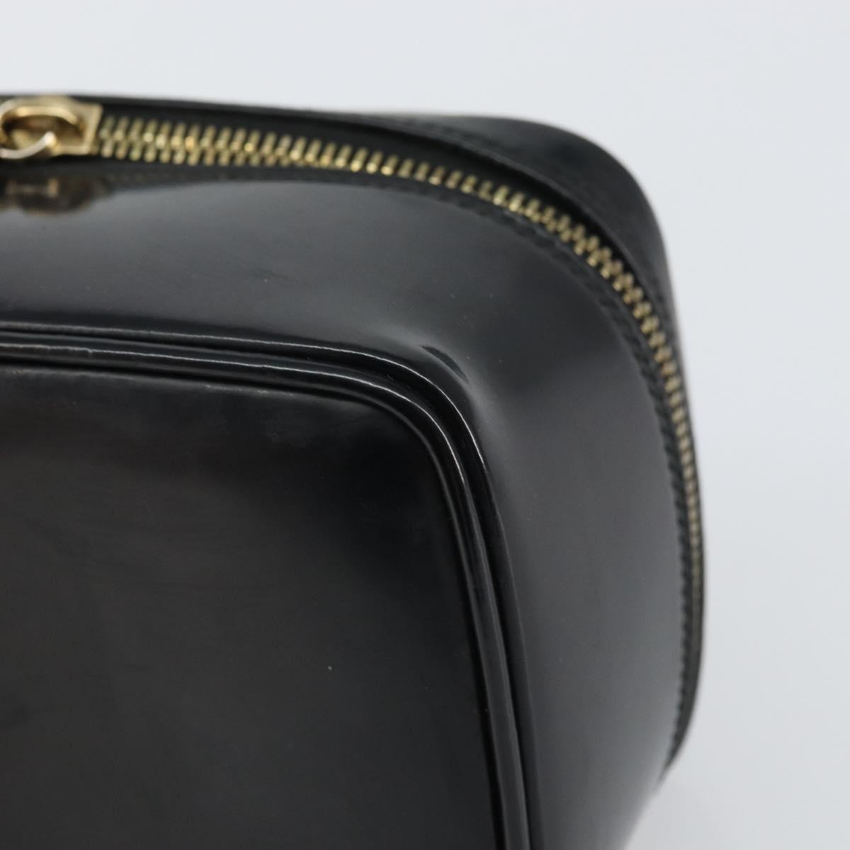 GUCCI Bamboo Vanity Pouch Patent leather Black 032 1956 0151 Auth mr1956