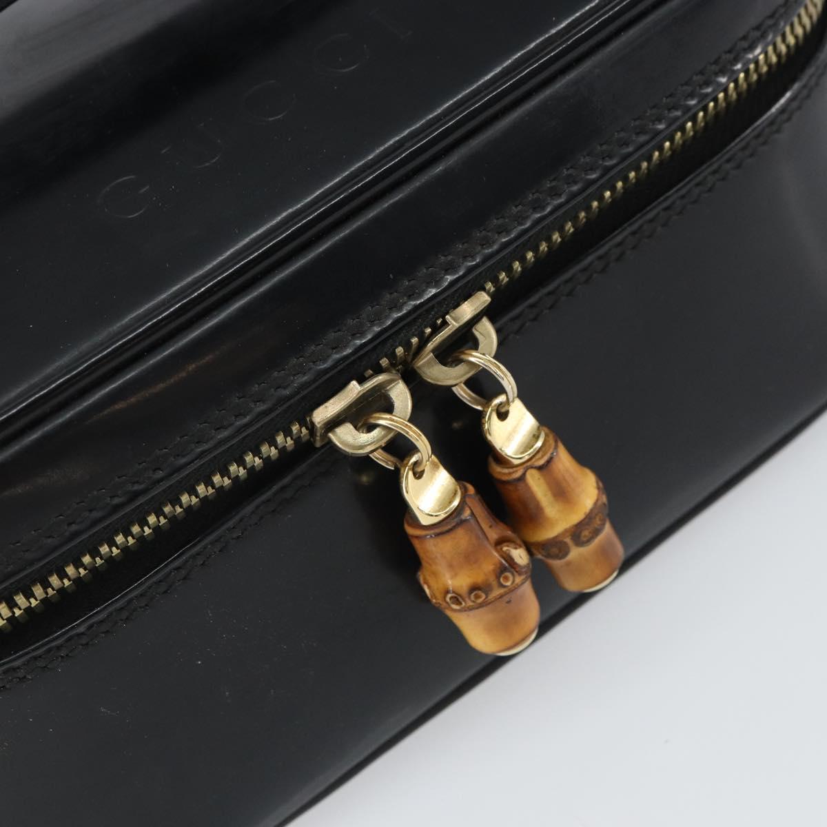 GUCCI Bamboo Vanity Pouch Patent leather Black 032 1956 0151 Auth mr1956