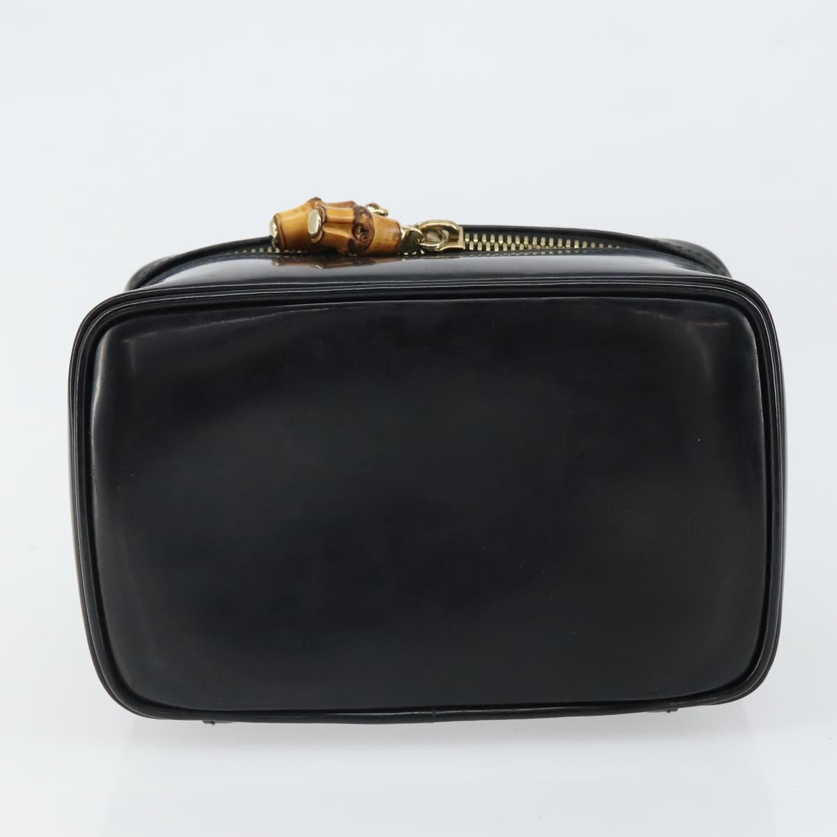 GUCCI Bamboo Vanity Pouch Patent leather Black 032 1956 0151 Auth mr1956