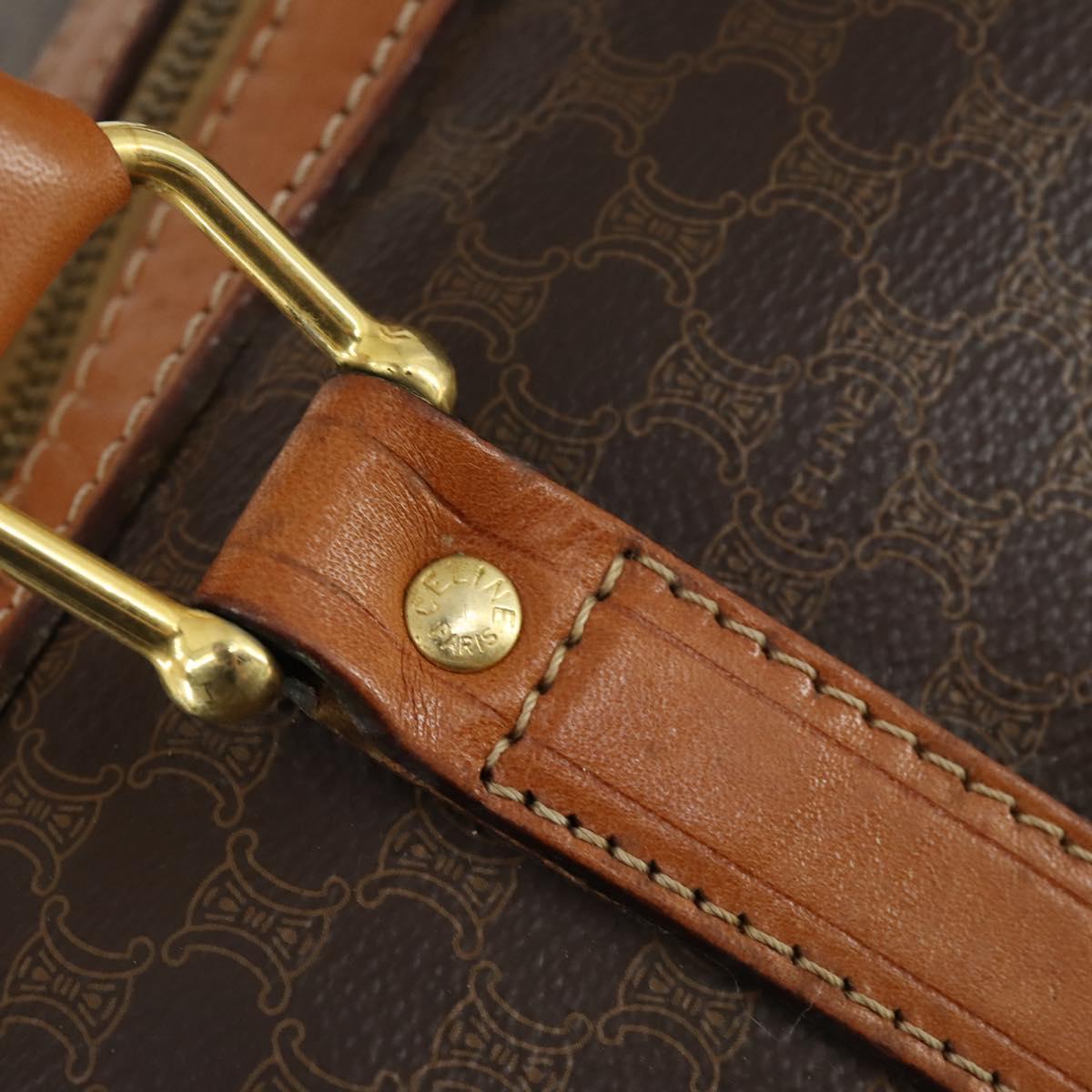 CELINE Macadam Canvas Boston Bag PVC Leather Brown Gold Auth mr1958