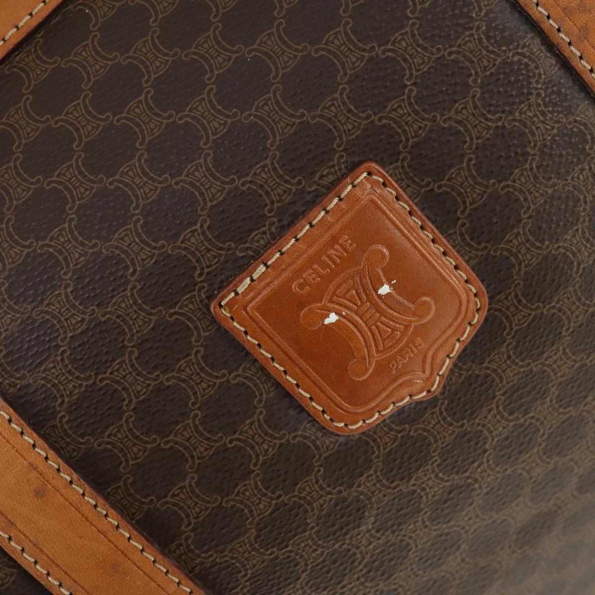 CELINE Macadam Canvas Boston Bag PVC Leather Brown Gold Auth mr1958