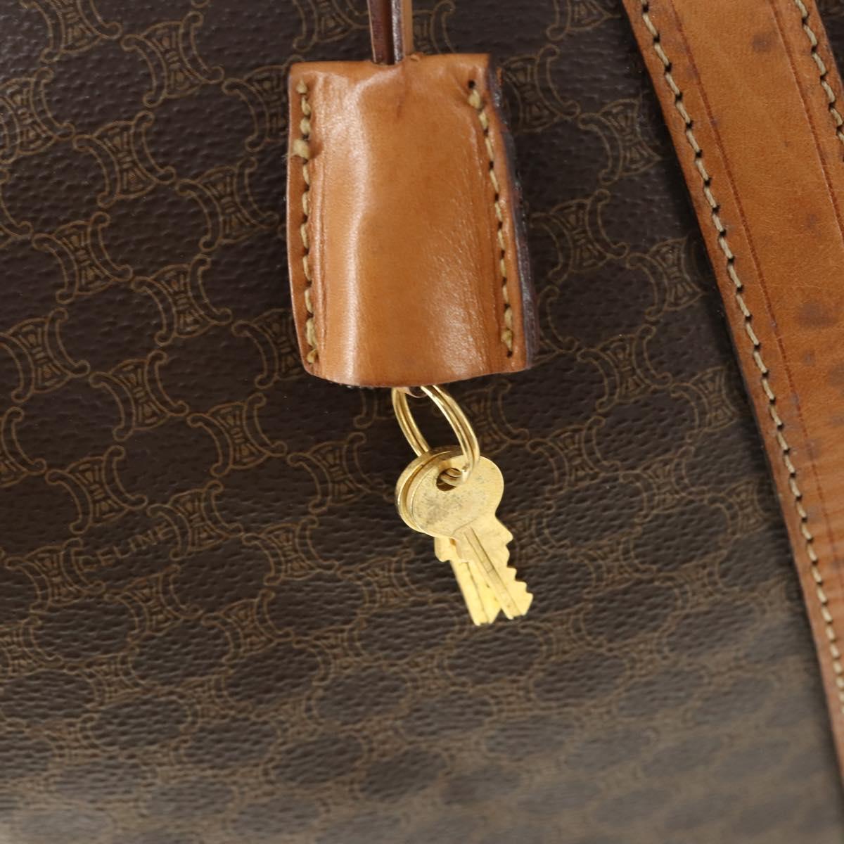 CELINE Macadam Canvas Boston Bag PVC Leather Brown Gold Auth mr1958