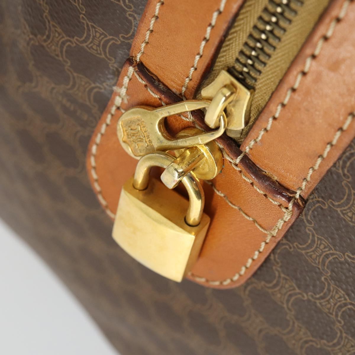 CELINE Macadam Canvas Boston Bag PVC Leather Brown Gold Auth mr1958