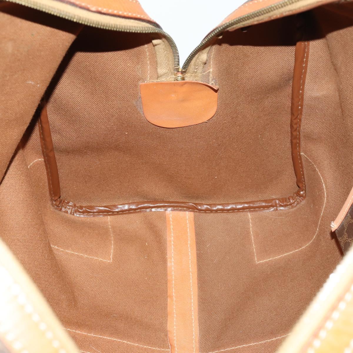 CELINE Macadam Canvas Boston Bag PVC Leather Brown Gold Auth mr1958