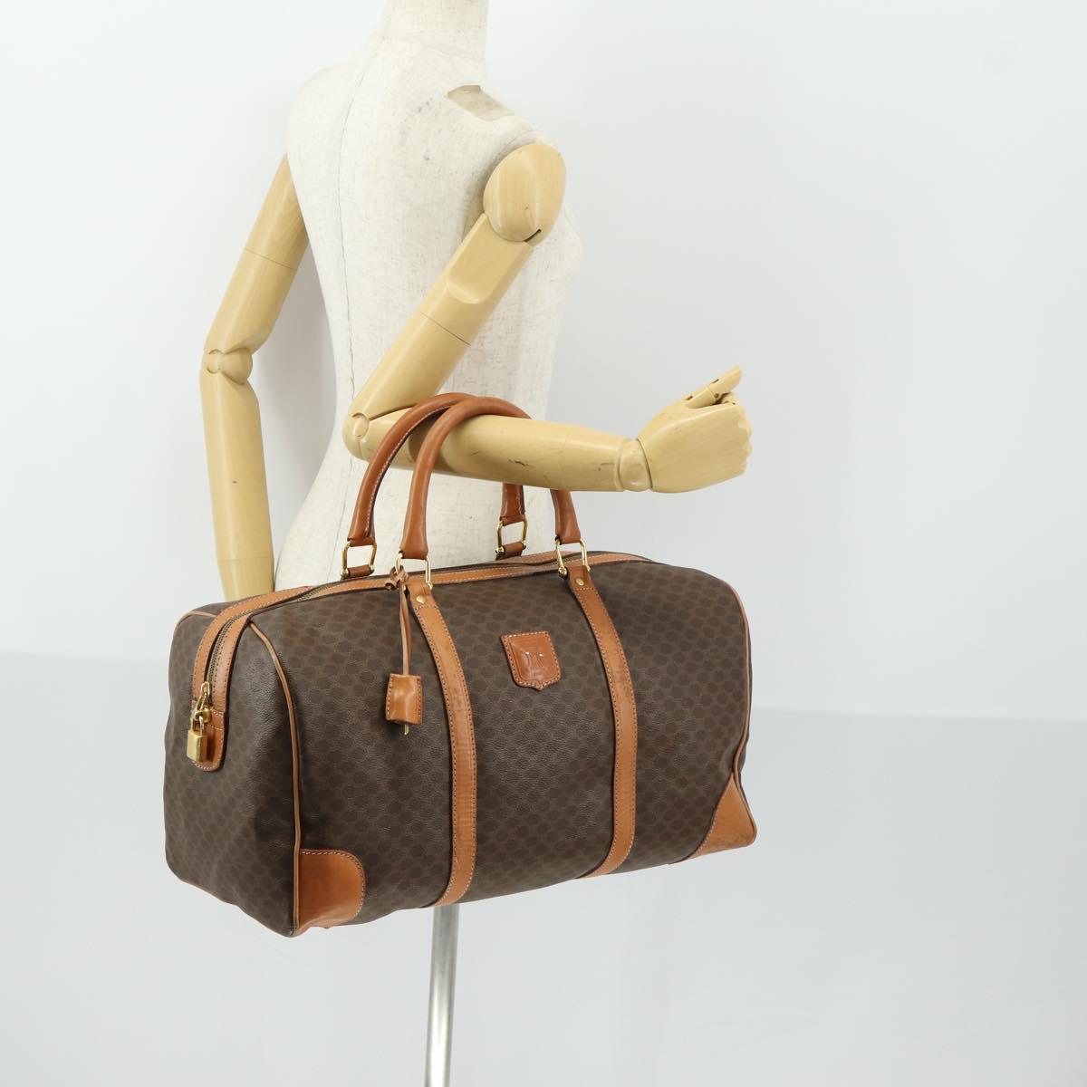 CELINE Macadam Canvas Boston Bag PVC Leather Brown Gold Auth mr1958