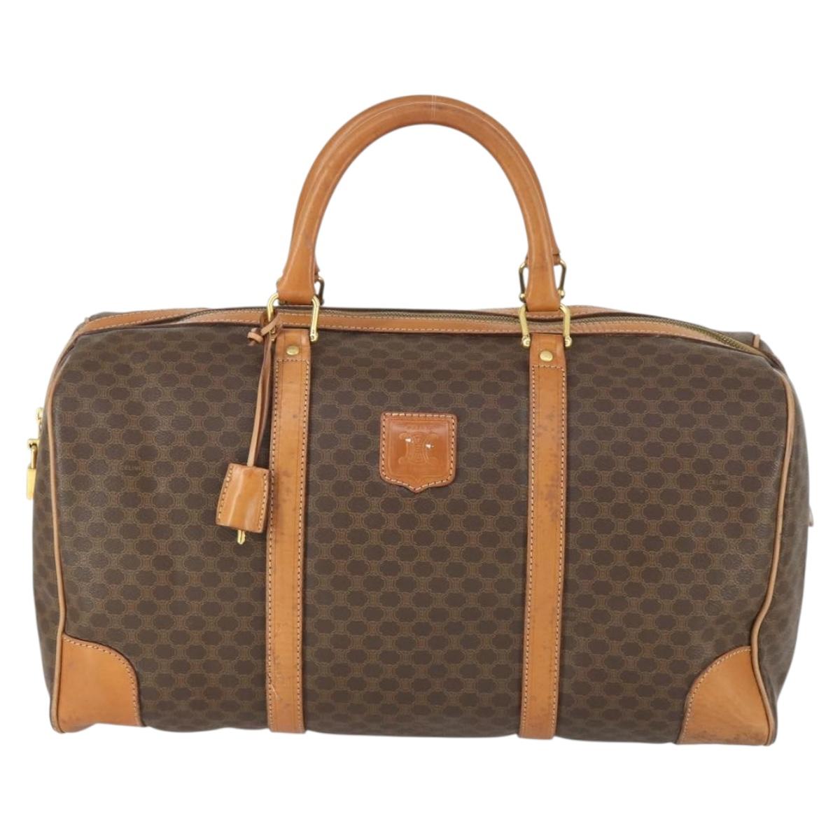 CELINE Macadam Canvas Boston Bag PVC Leather Brown Gold Auth mr1958