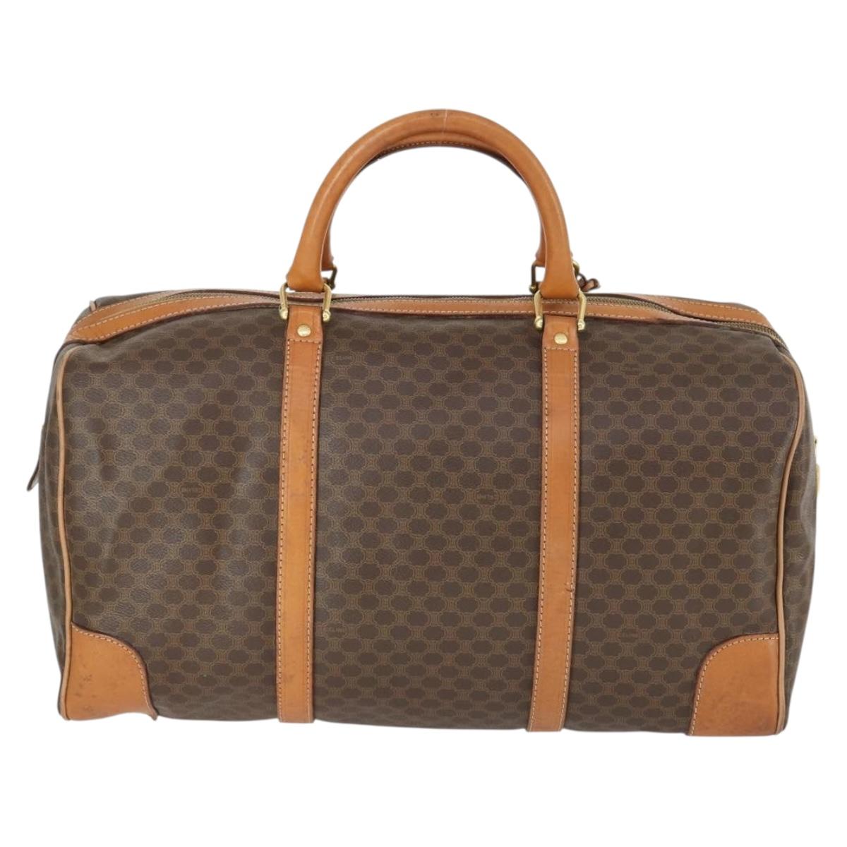 CELINE Macadam Canvas Boston Bag PVC Leather Brown Gold Auth mr1958