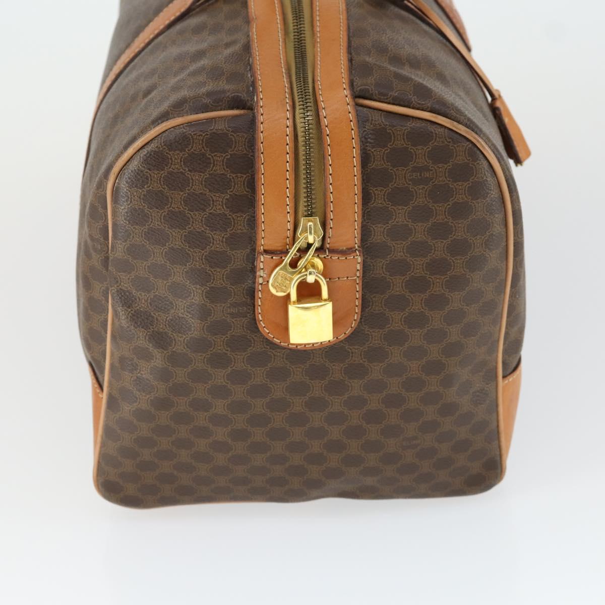 CELINE Macadam Canvas Boston Bag PVC Leather Brown Gold Auth mr1958