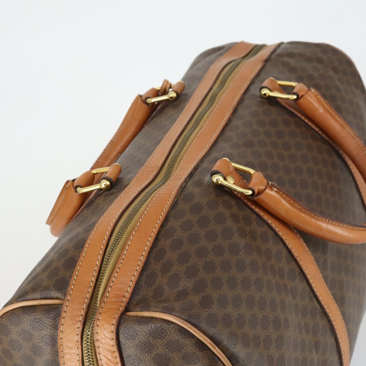 CELINE Macadam Canvas Boston Bag PVC Leather Brown Gold Auth mr1958