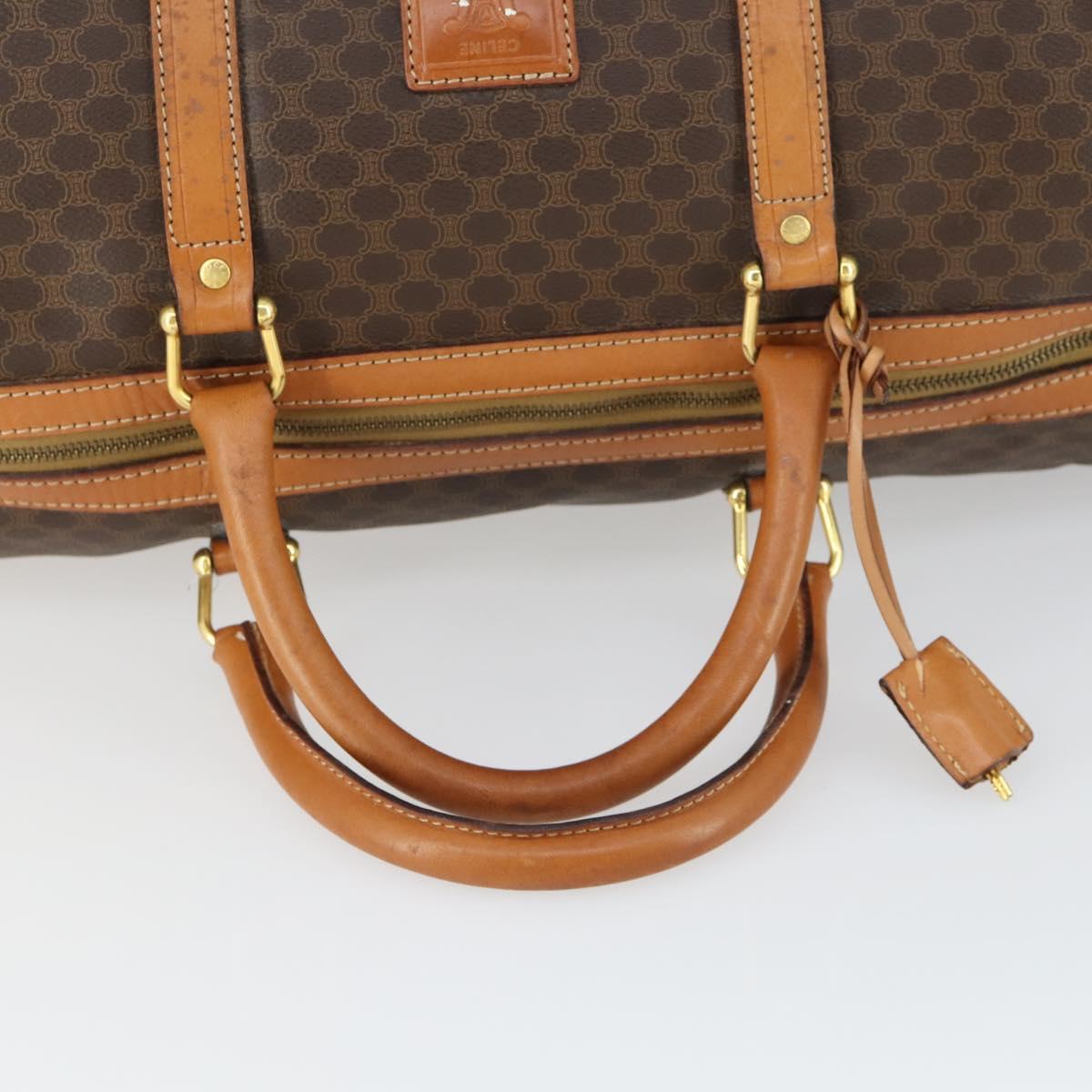 CELINE Macadam Canvas Boston Bag PVC Leather Brown Gold Auth mr1958