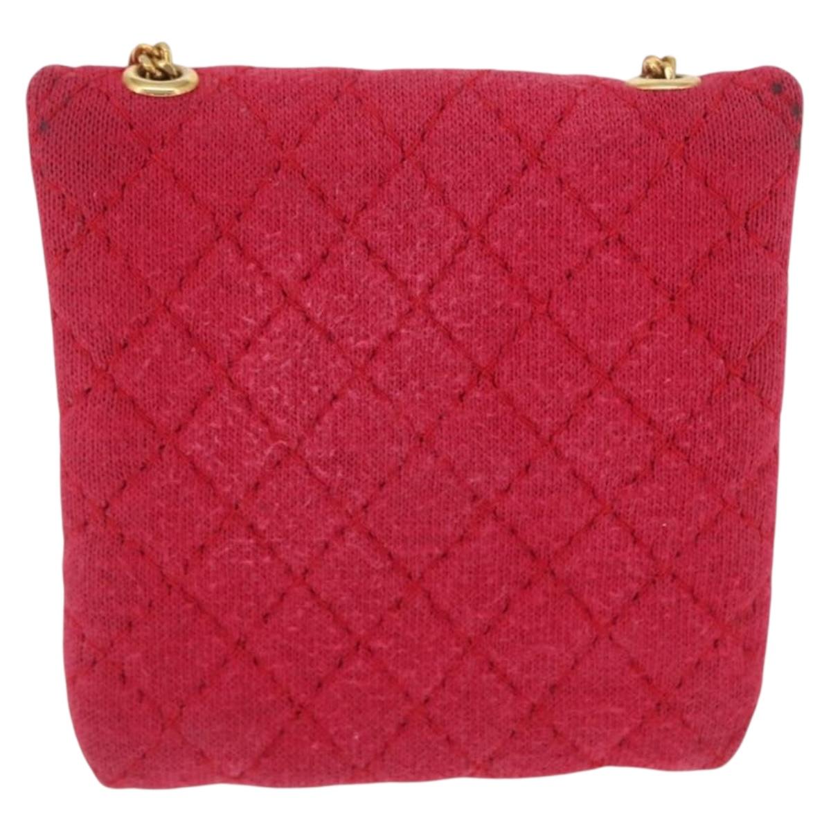 CHANEL Matelasse Chain Shoulder Bag Cotton Pink Gold CC Auth mr1965