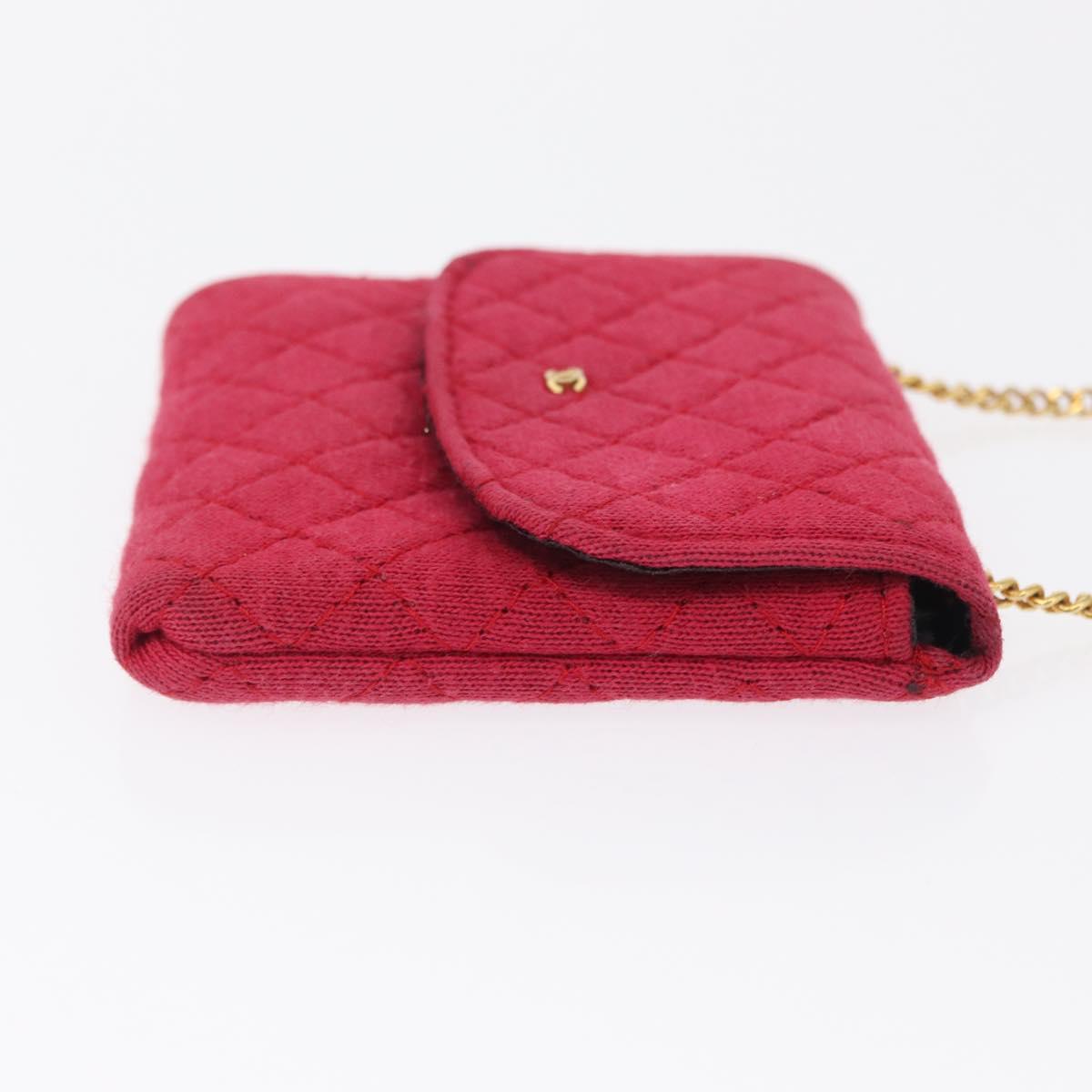 CHANEL Matelasse Chain Shoulder Bag Cotton Pink Gold CC Auth mr1965