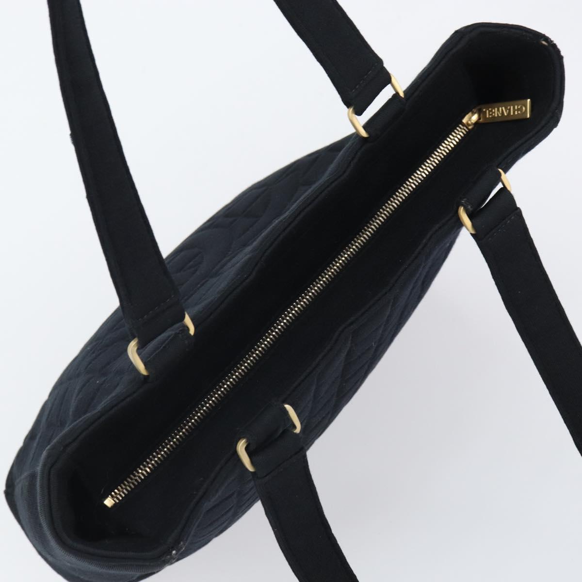 CHANEL Tote Bag Cotton Gold Black CC Auth mr1967