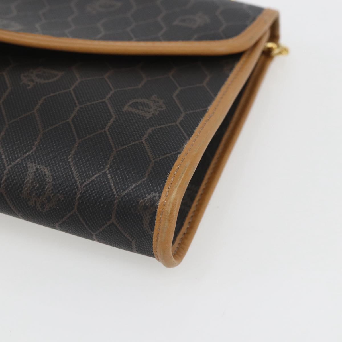 Christian Dior Honeycomb Canvas Chain Shoulder Bag Black Gold Auth mr1973