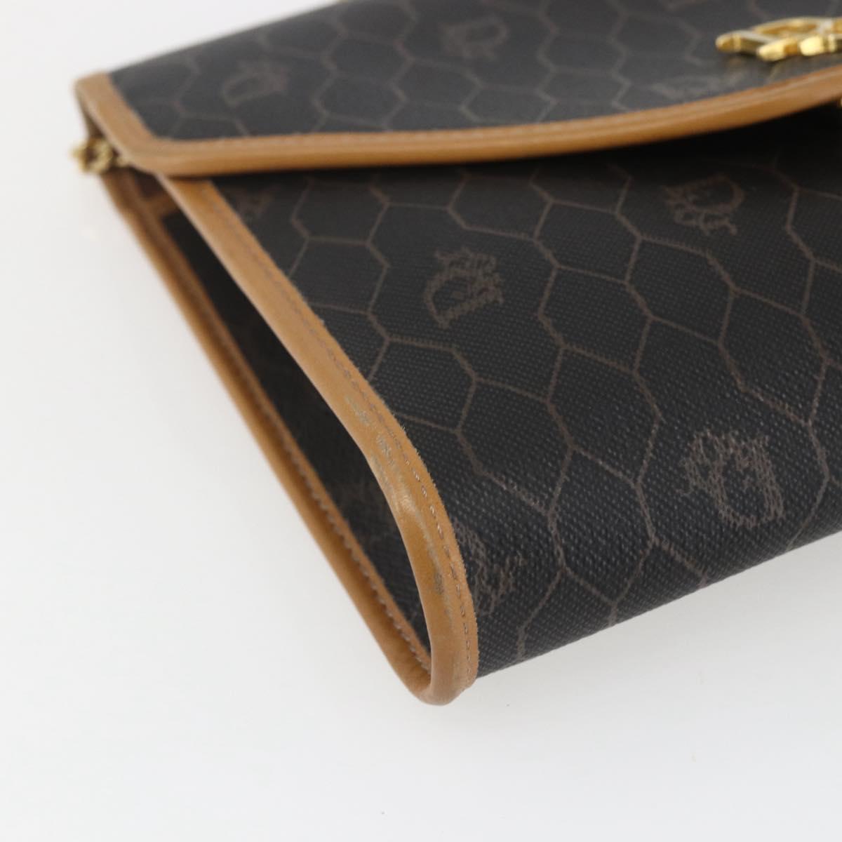 Christian Dior Honeycomb Canvas Chain Shoulder Bag Black Gold Auth mr1973