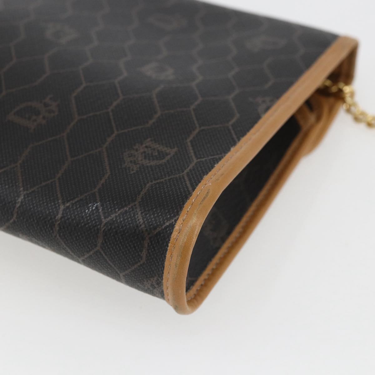 Christian Dior Honeycomb Canvas Chain Shoulder Bag Black Gold Auth mr1973