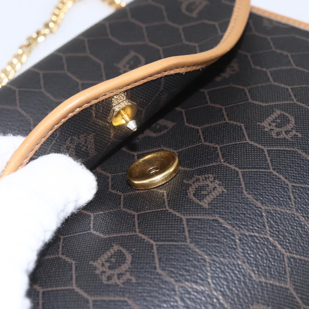 Christian Dior Honeycomb Canvas Chain Shoulder Bag Black Gold Auth mr1973