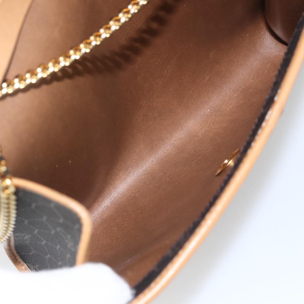 Christian Dior Honeycomb Canvas Chain Shoulder Bag Black Gold Auth mr1973