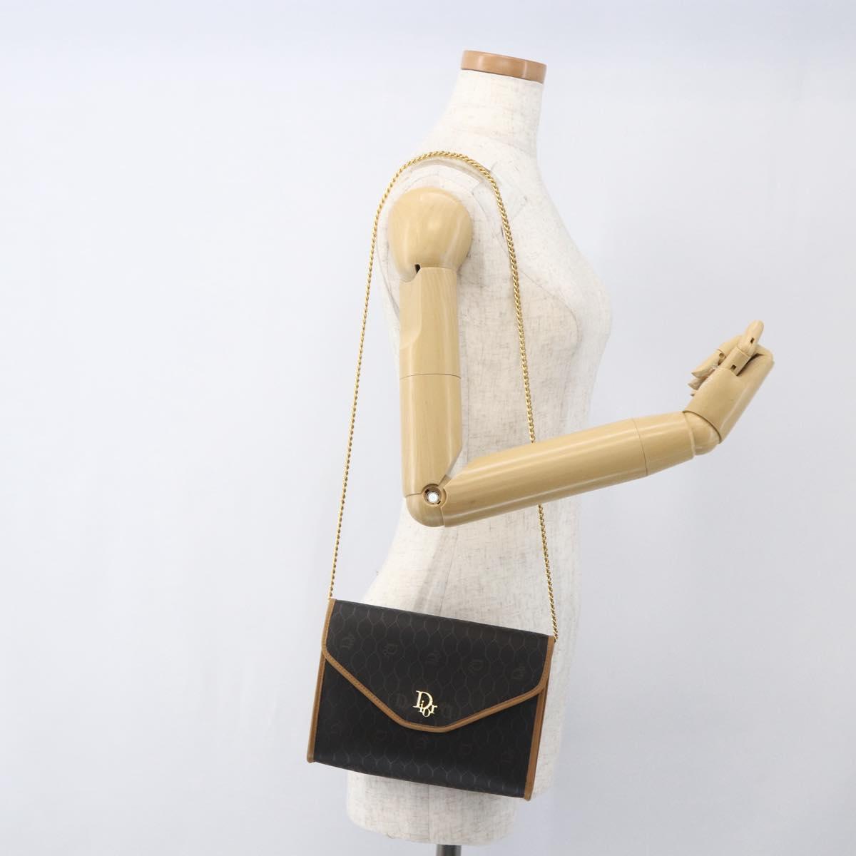 Christian Dior Honeycomb Canvas Chain Shoulder Bag Black Gold Auth mr1973