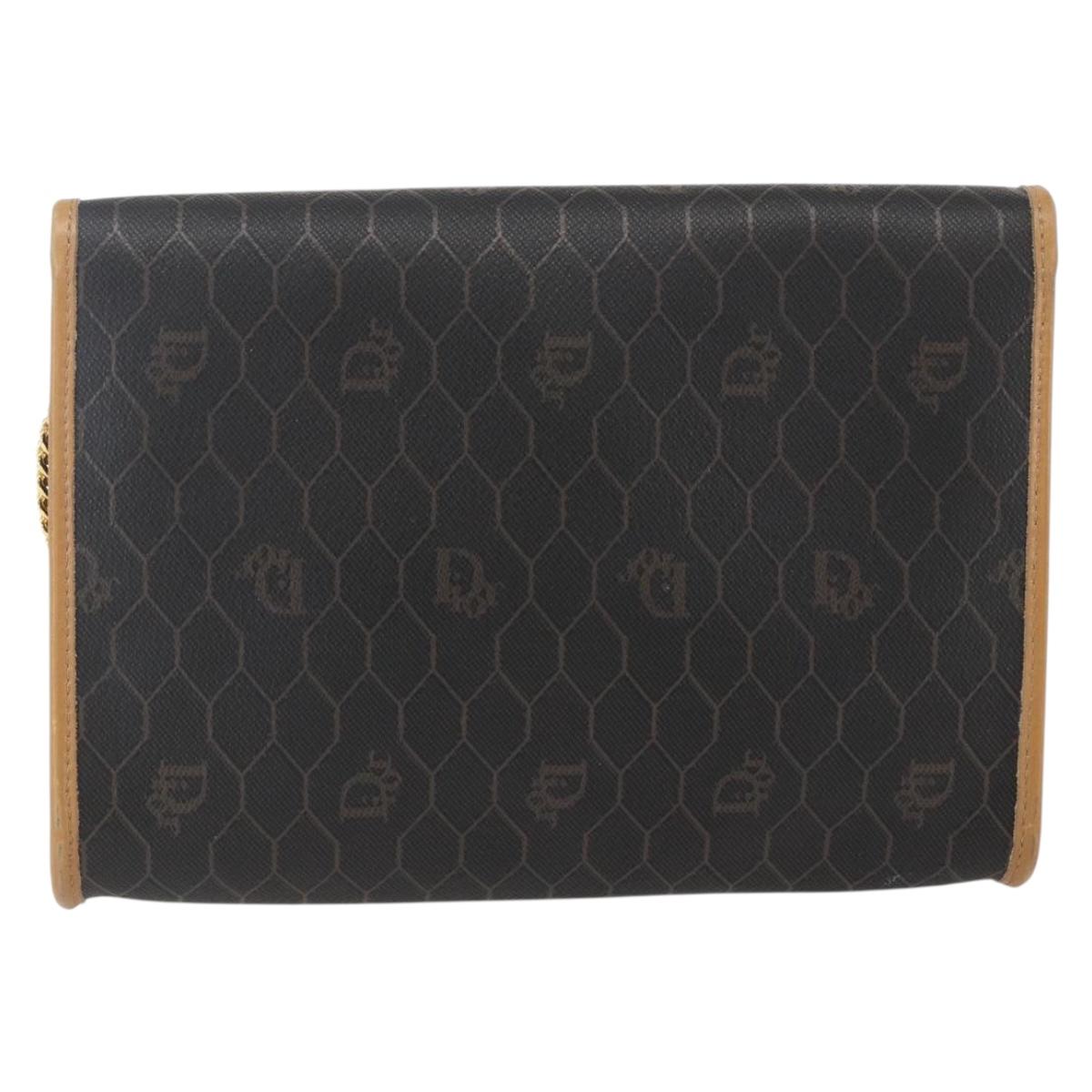 Christian Dior Honeycomb Canvas Chain Shoulder Bag Black Gold Auth mr1973