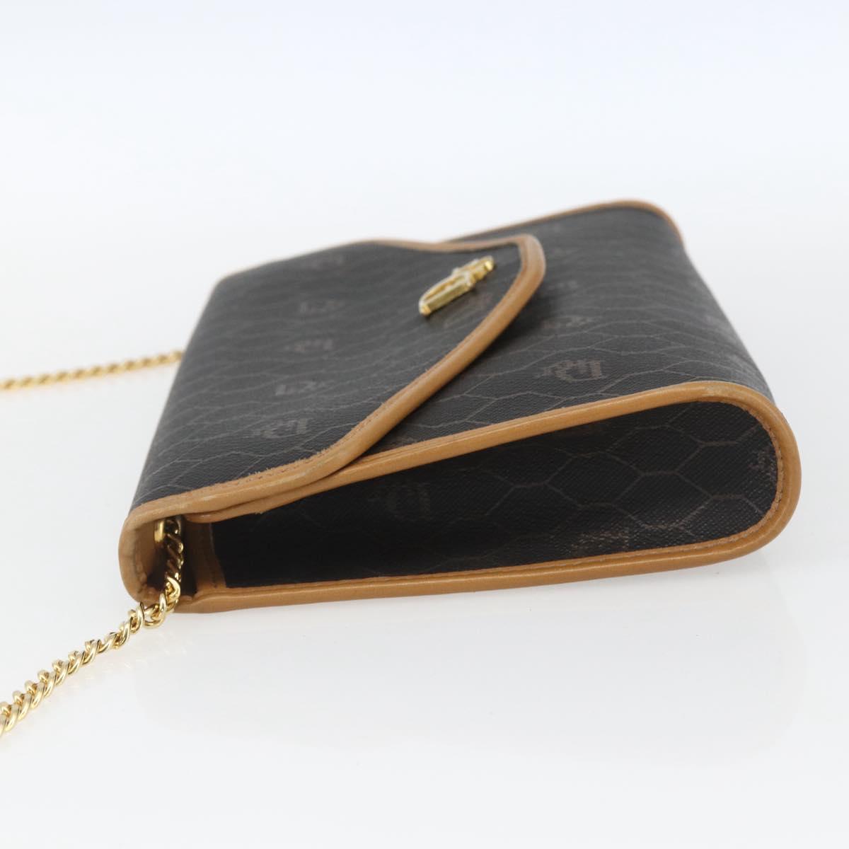 Christian Dior Honeycomb Canvas Chain Shoulder Bag Black Gold Auth mr1973