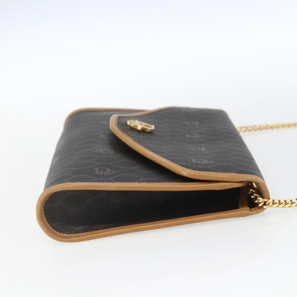 Christian Dior Honeycomb Canvas Chain Shoulder Bag Black Gold Auth mr1973