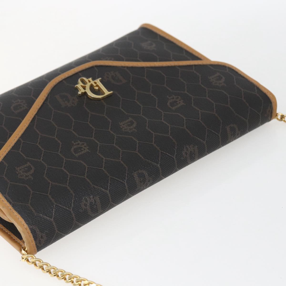 Christian Dior Honeycomb Canvas Chain Shoulder Bag Black Gold Auth mr1973