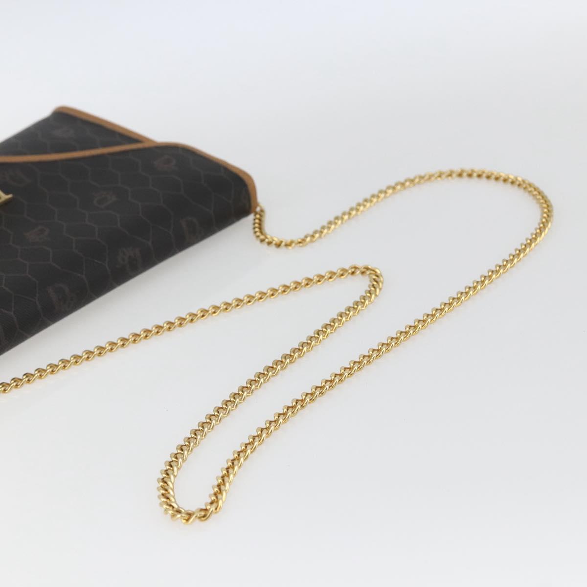 Christian Dior Honeycomb Canvas Chain Shoulder Bag Black Gold Auth mr1973