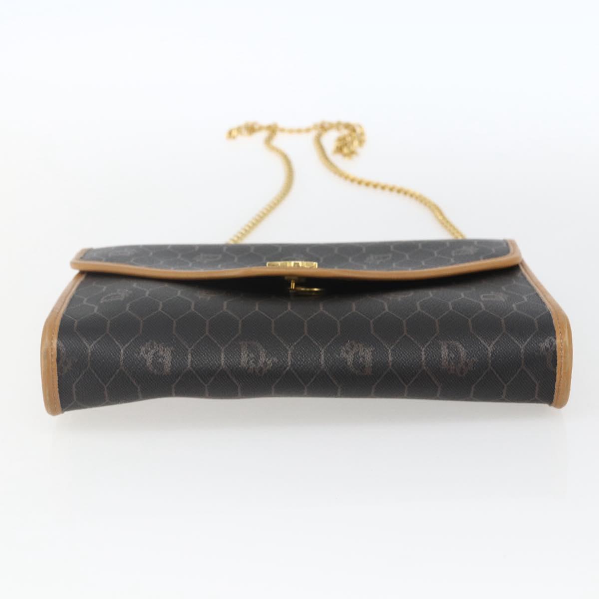 Christian Dior Honeycomb Canvas Chain Shoulder Bag Black Gold Auth mr1973