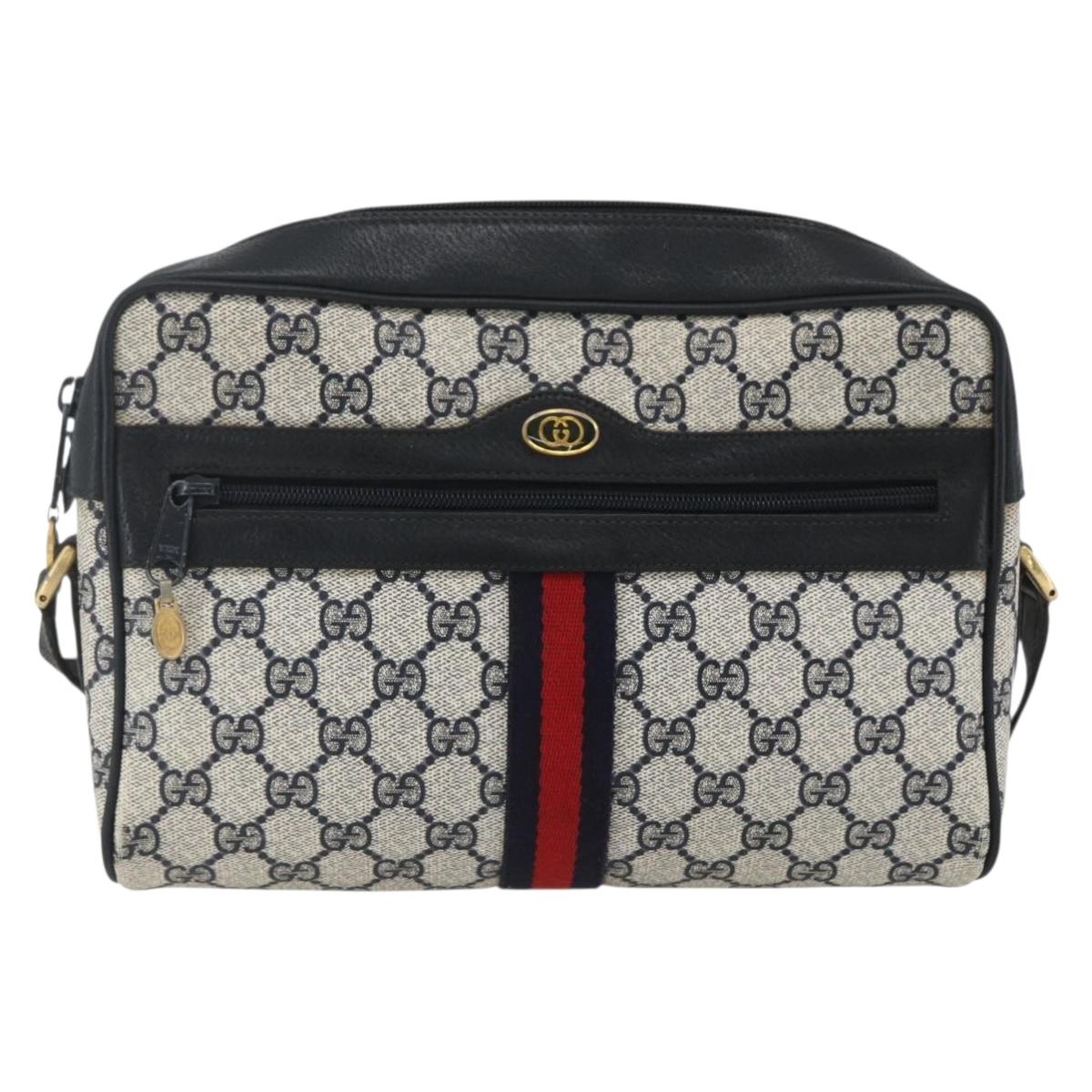 GUCCI GG Supreme Sherry Line Shoulder Bag PVC Navy Gold 72 02 005 Auth mr1982