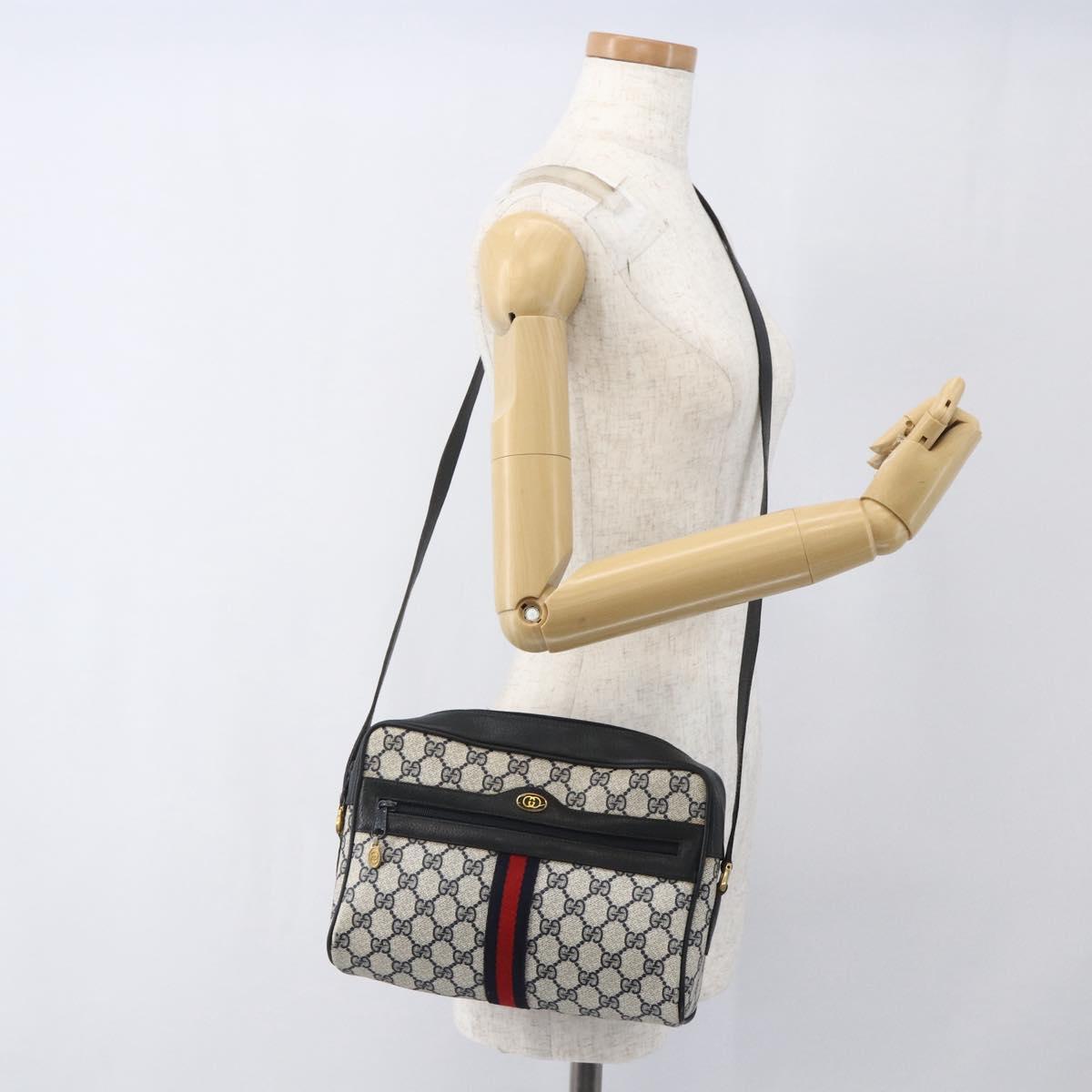 GUCCI GG Supreme Sherry Line Shoulder Bag PVC Navy Gold 72 02 005 Auth mr1982