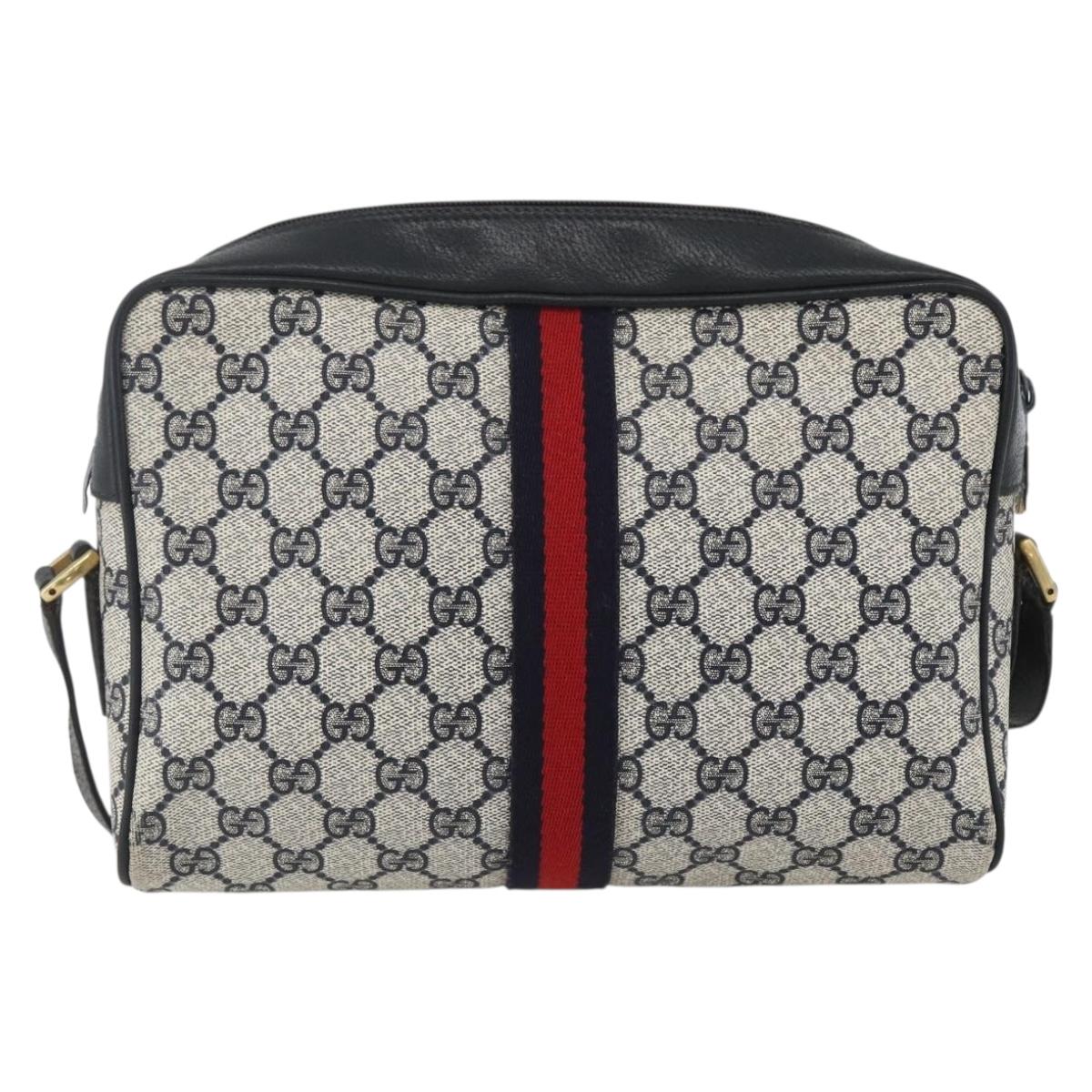 GUCCI GG Supreme Sherry Line Shoulder Bag PVC Navy Gold 72 02 005 Auth mr1982