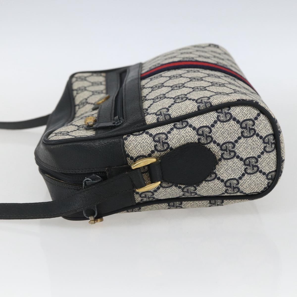 GUCCI GG Supreme Sherry Line Shoulder Bag PVC Navy Gold 72 02 005 Auth mr1982