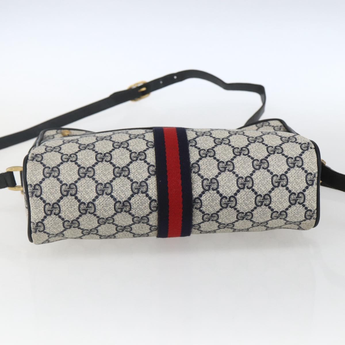 GUCCI GG Supreme Sherry Line Shoulder Bag PVC Navy Gold 72 02 005 Auth mr1982