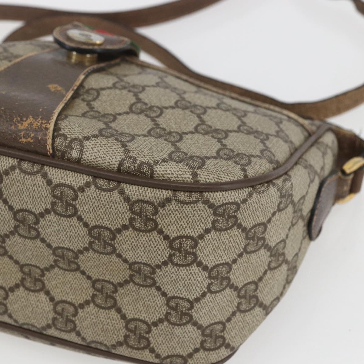 GUCCI GG Supreme Web Sherry Line Bag PVC Beige Gold Red 89 02 032 Auth mr1983