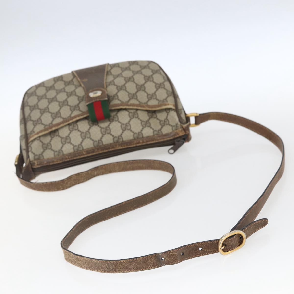 GUCCI GG Supreme Web Sherry Line Bag PVC Beige Gold Red 89 02 032 Auth mr1983