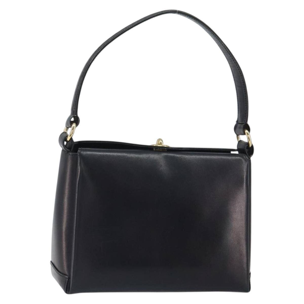 GUCCI Shoulder Bag Leather Black Gold Auth mr1988