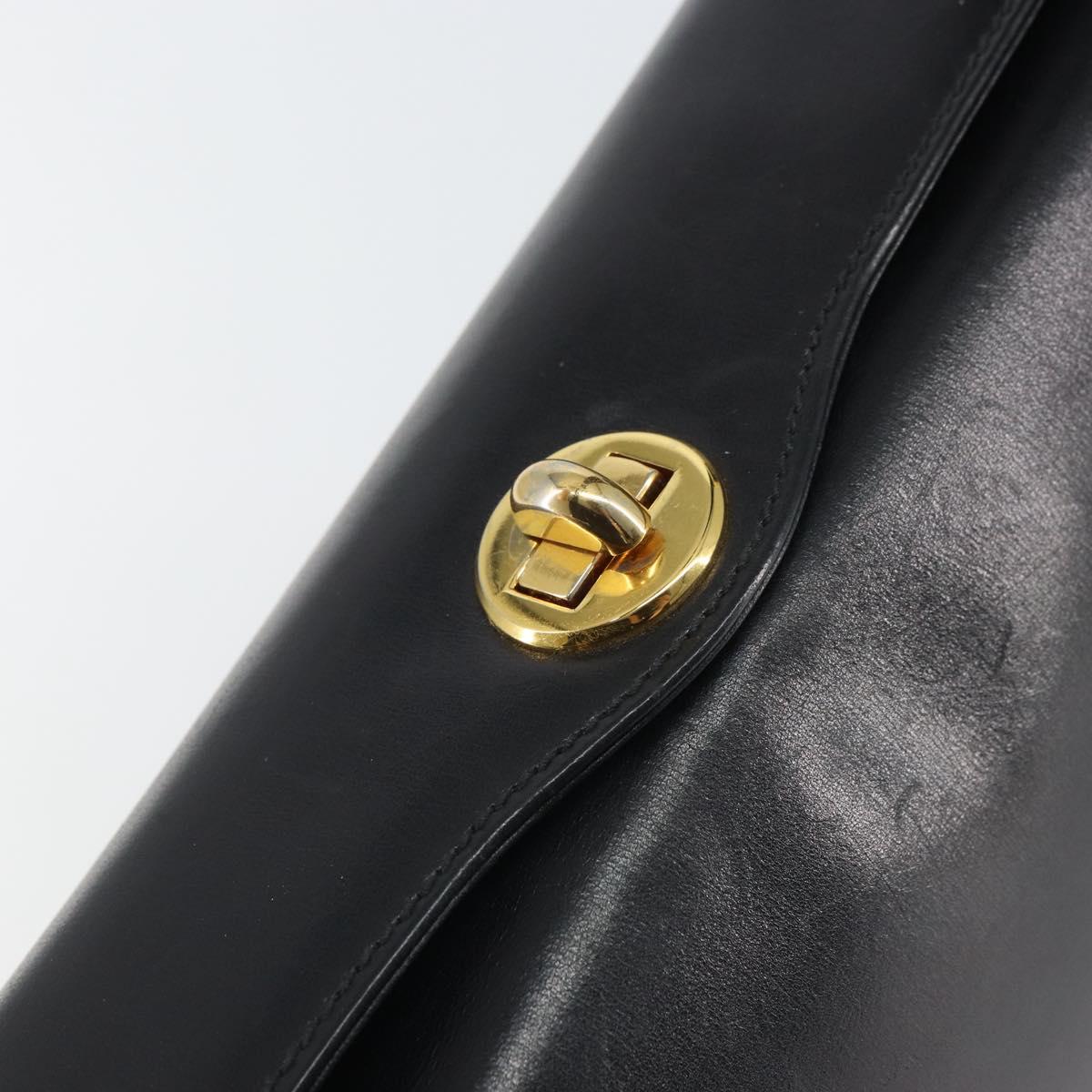 GUCCI Shoulder Bag Leather Black Gold Auth mr1988