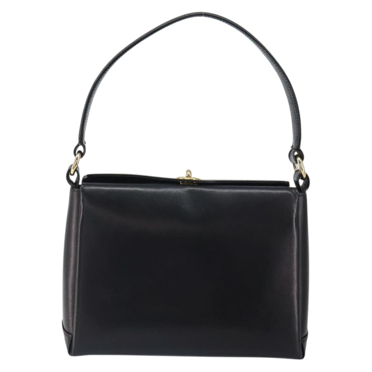 GUCCI Shoulder Bag Leather Black Gold Auth mr1988