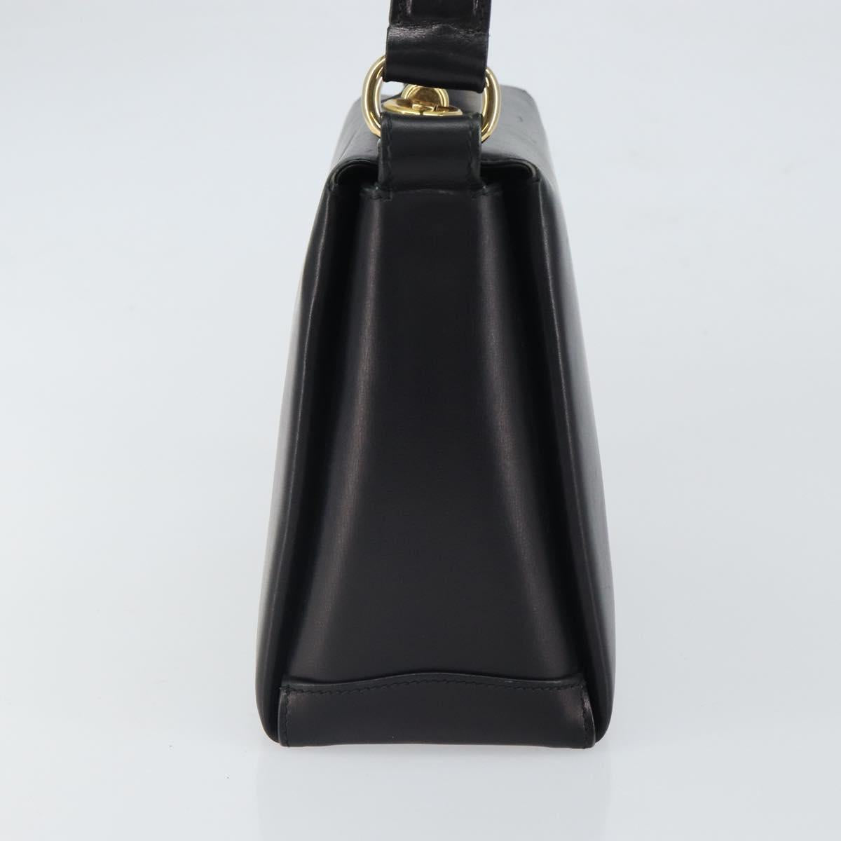 GUCCI Shoulder Bag Leather Black Gold Auth mr1988