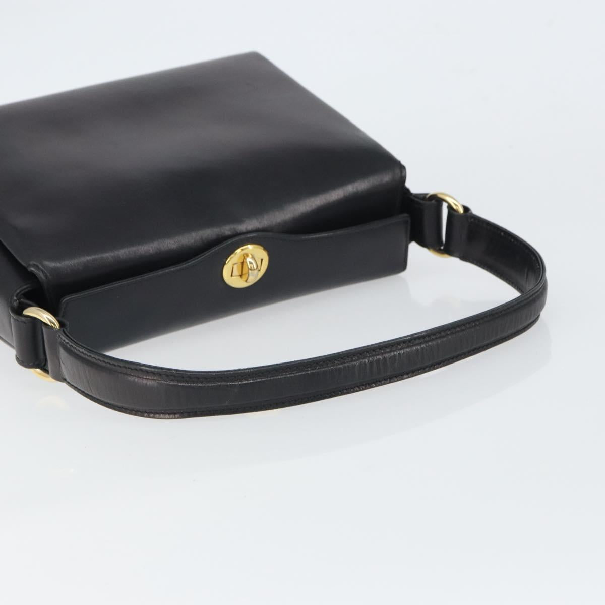 GUCCI Shoulder Bag Leather Black Gold Auth mr1988