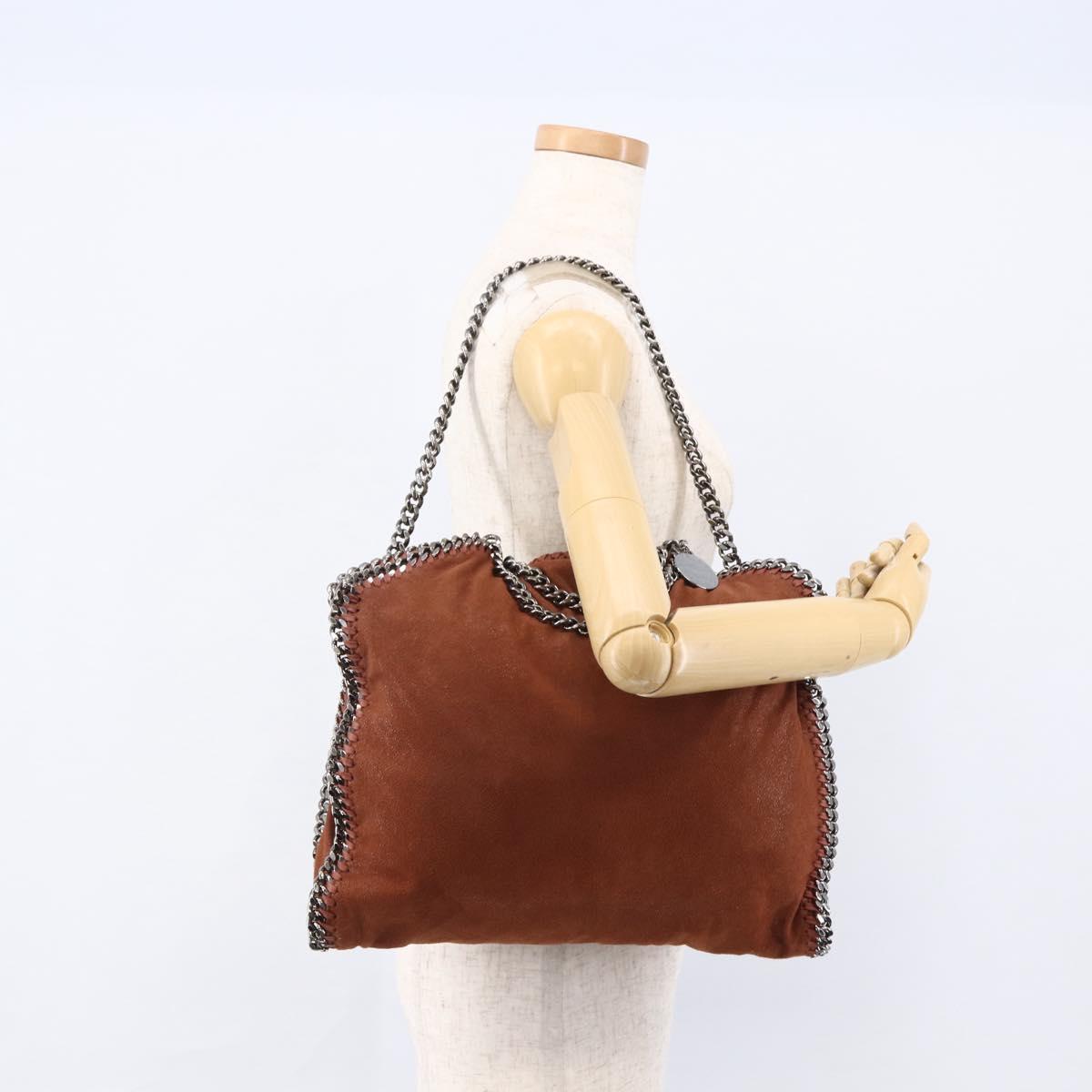 Stella MacCartney Chain Falabella Bag Polyester Brown Silver Auth mr1992
